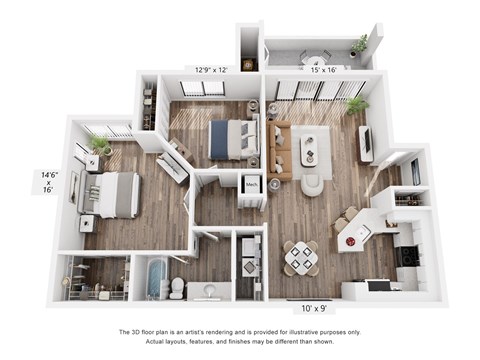 Floor plan for 2 beds, 1 bath, 1220 sqft